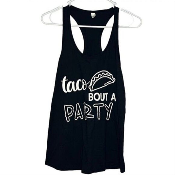 " Taco 'Bout a Party " Black Women's Graphic Sleeveless Racer Back Tank Top L - Picture 1 of 7
